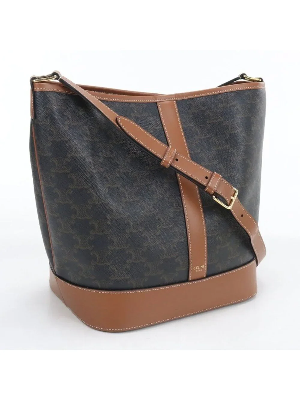 Celine Medium Bucket Triomphe Canvas Shoulder Bag Leather